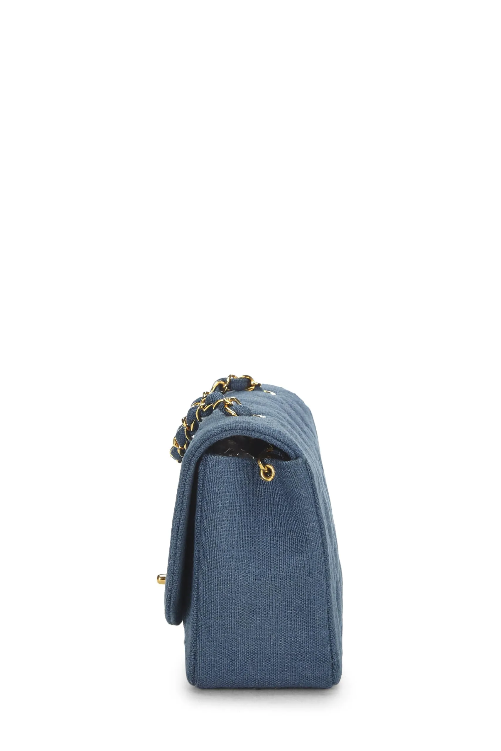 Chanel,  Blue Quilted Linen Classic Double Flap Small, Blue
