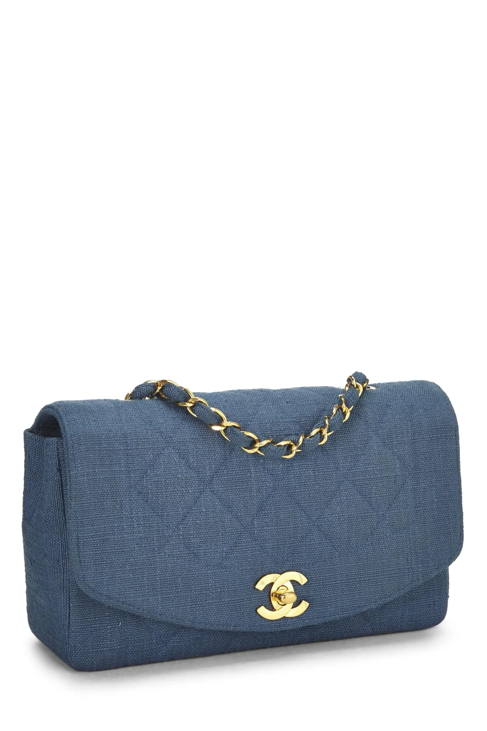 Chanel,  Blue Quilted Linen Classic Double Flap Small, Blue