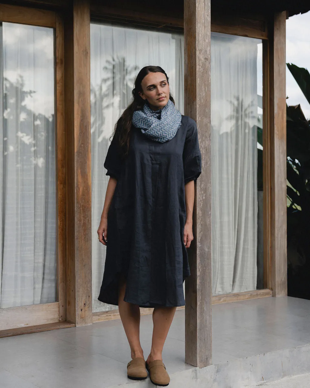 Claudette Linen Dress Charcoal