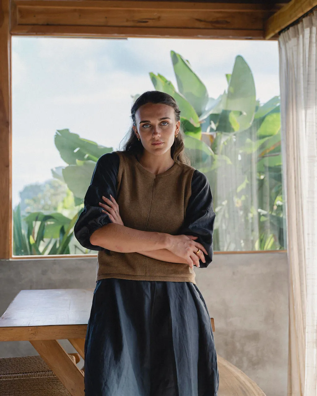 Claudette Linen Dress Charcoal