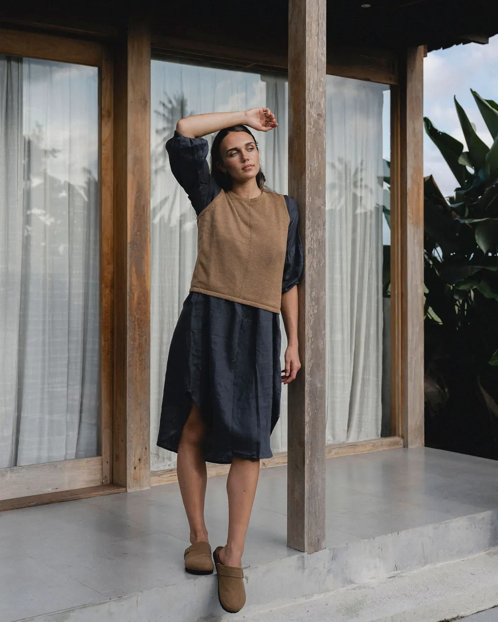 Claudette Linen Dress Charcoal