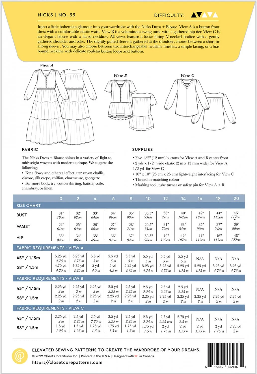 Closet Core - Nicks Dress and Blouse Pattern