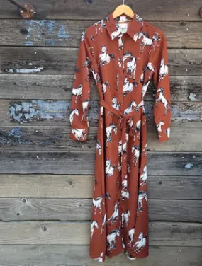 COTTON AND RYE - BROWN HORSE PRINT DRESS
