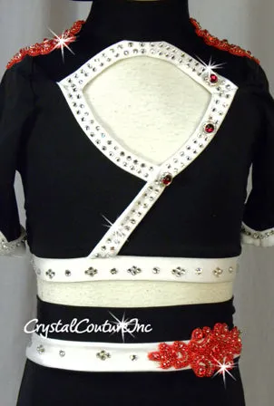 Custom Black/White/Red Crop Top & Briefs - Swarovski Rhinestones