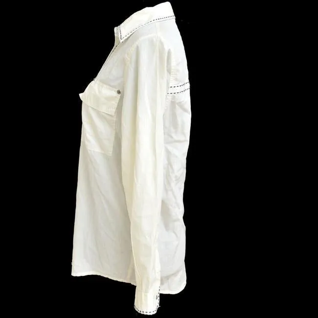 Fendi White Black Stitching Blouse