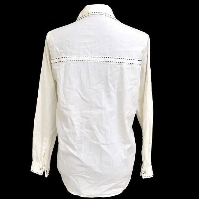 Fendi White Black Stitching Blouse