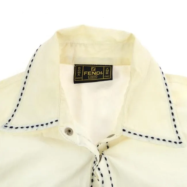 Fendi White Black Stitching Blouse