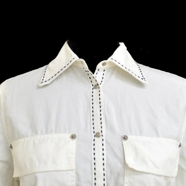 Fendi White Black Stitching Blouse