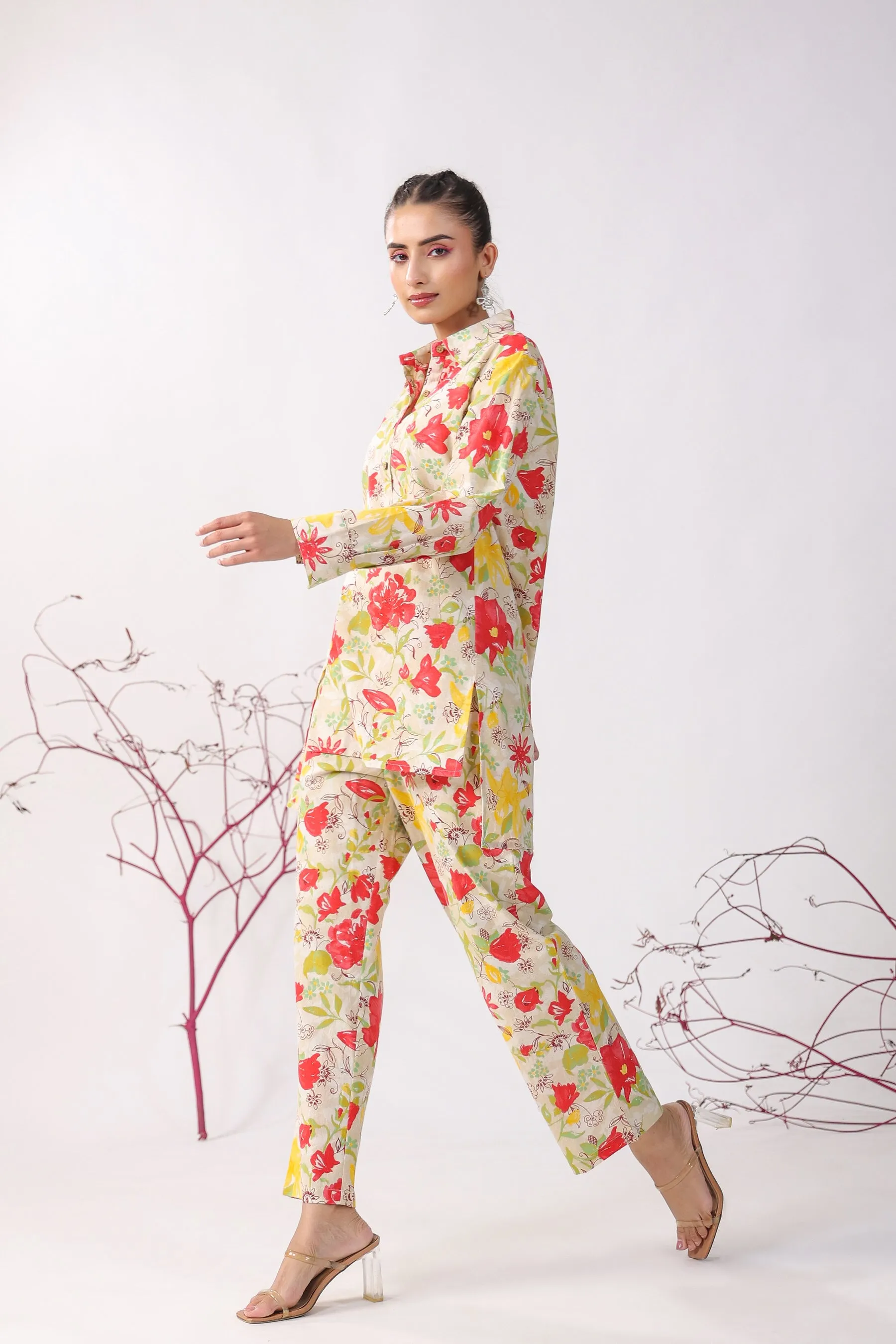 Fleurs Jaal On Cotton Flex Co-ord Set