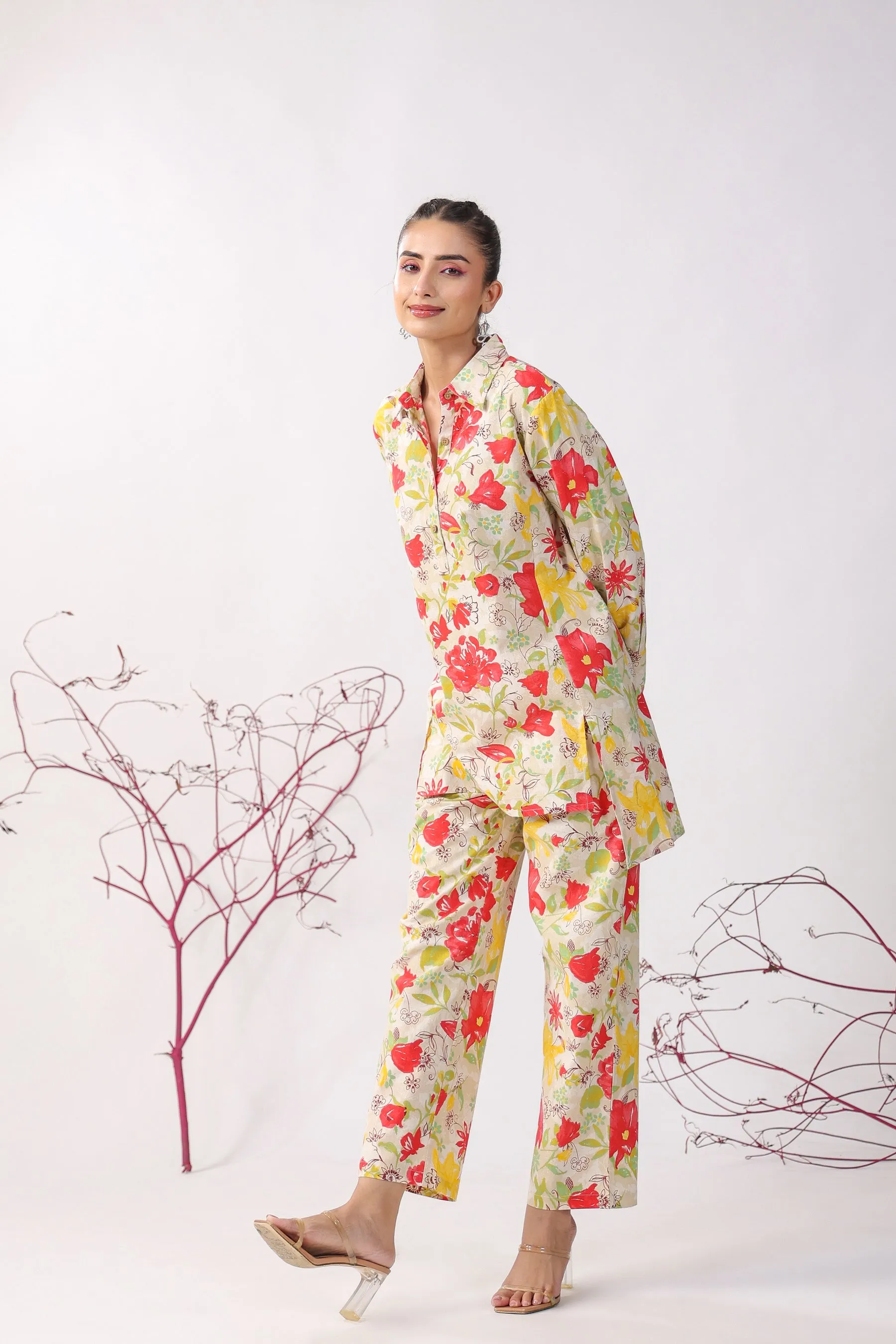 Fleurs Jaal On Cotton Flex Co-ord Set