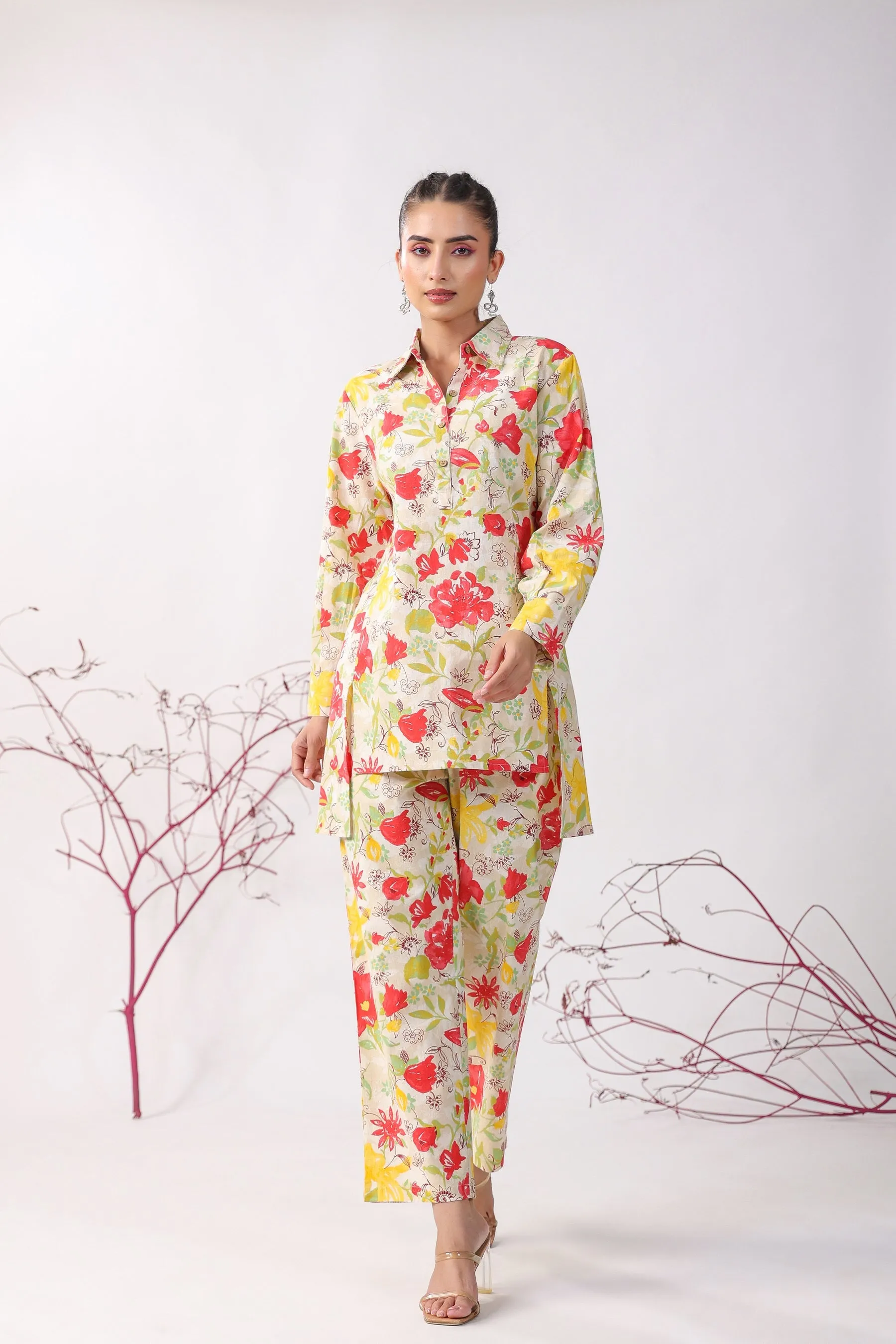 Fleurs Jaal On Cotton Flex Co-ord Set