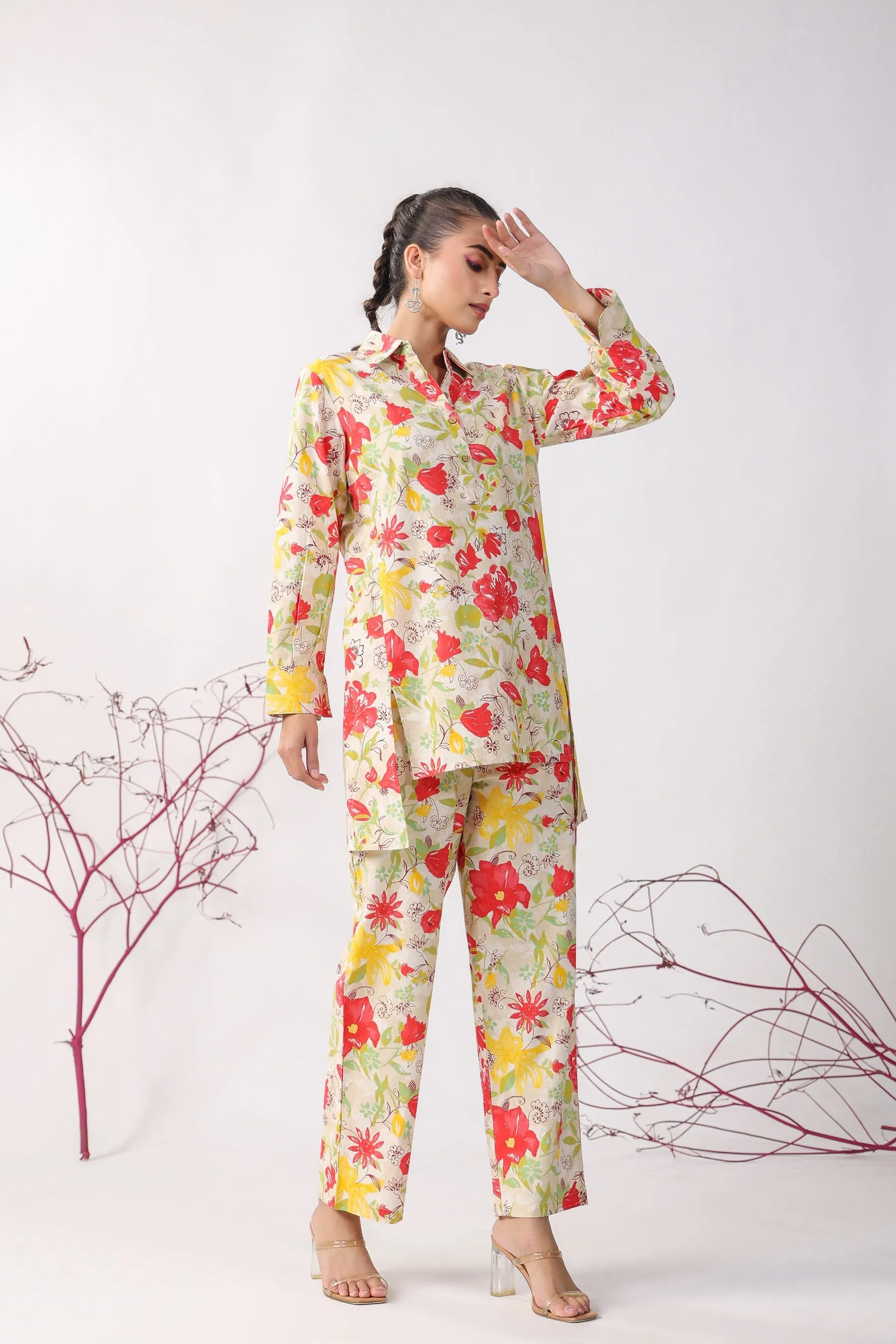 Fleurs Jaal On Cotton Flex Co-ord Set