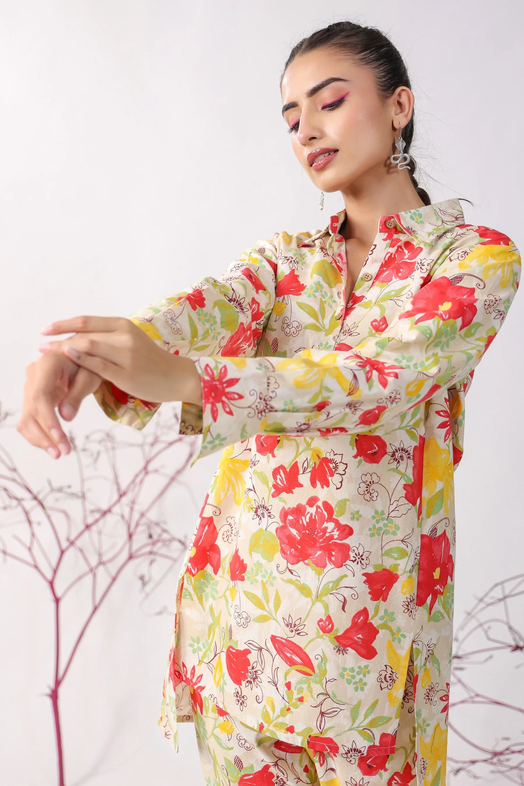 Fleurs Jaal On Cotton Flex Co-ord Set