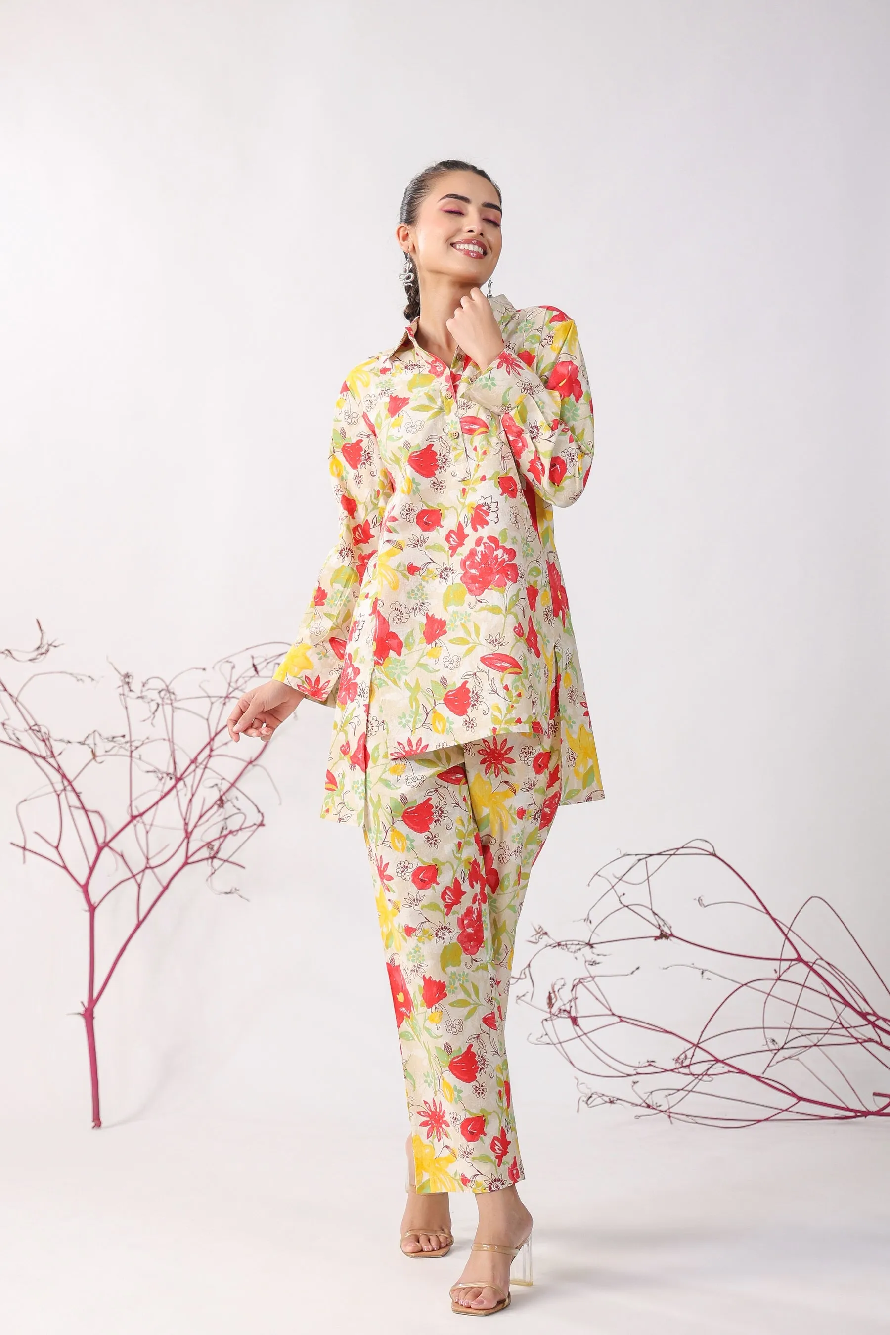 Fleurs Jaal On Cotton Flex Co-ord Set