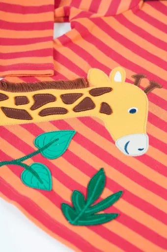 Frugi Bobby Applique Top - Cantaloupe Stripe/Giraffe