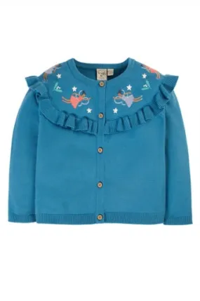 Frugi Romi Ruffle Cardigan - Deep Water/Fairies