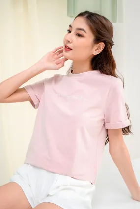 GOOD THINGS TAKE TIME QUOTE TEE IN PINK