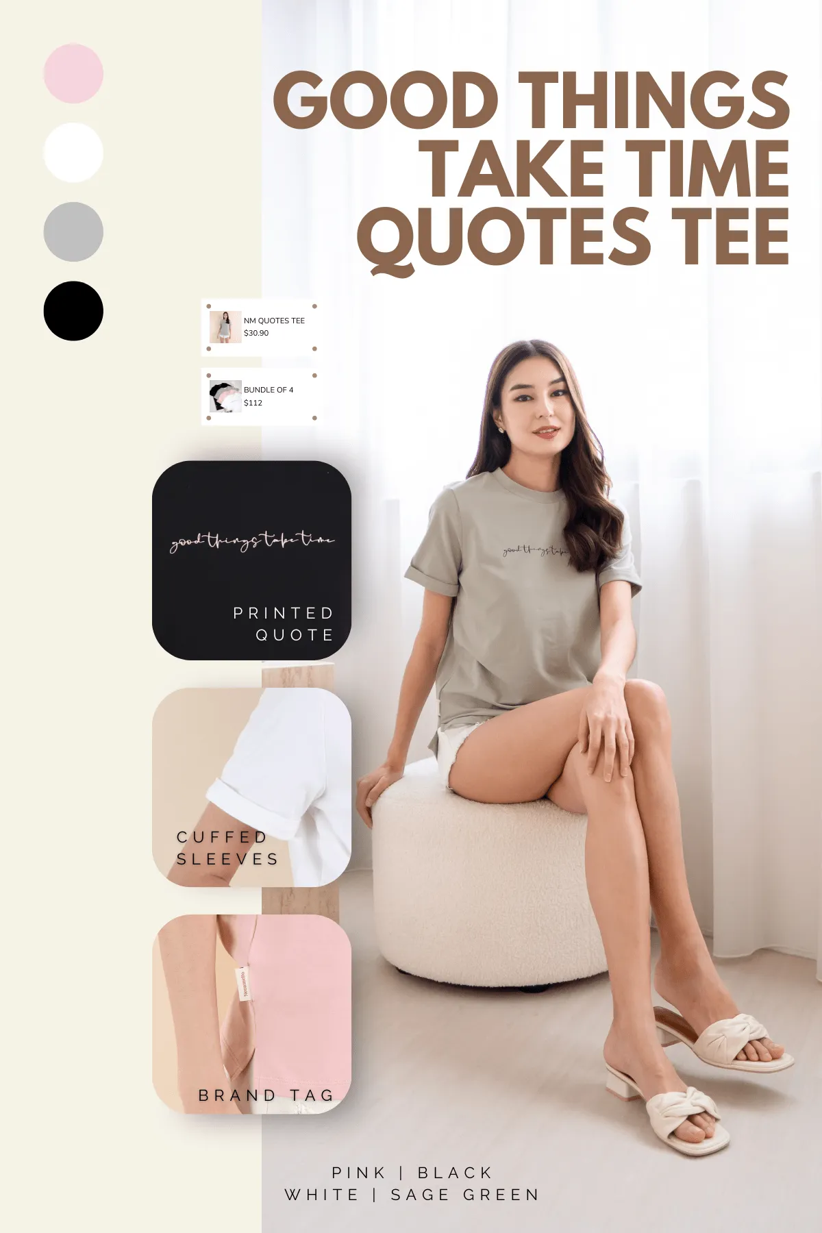 GOOD THINGS TAKE TIME QUOTE TEE IN SAGE GREEN