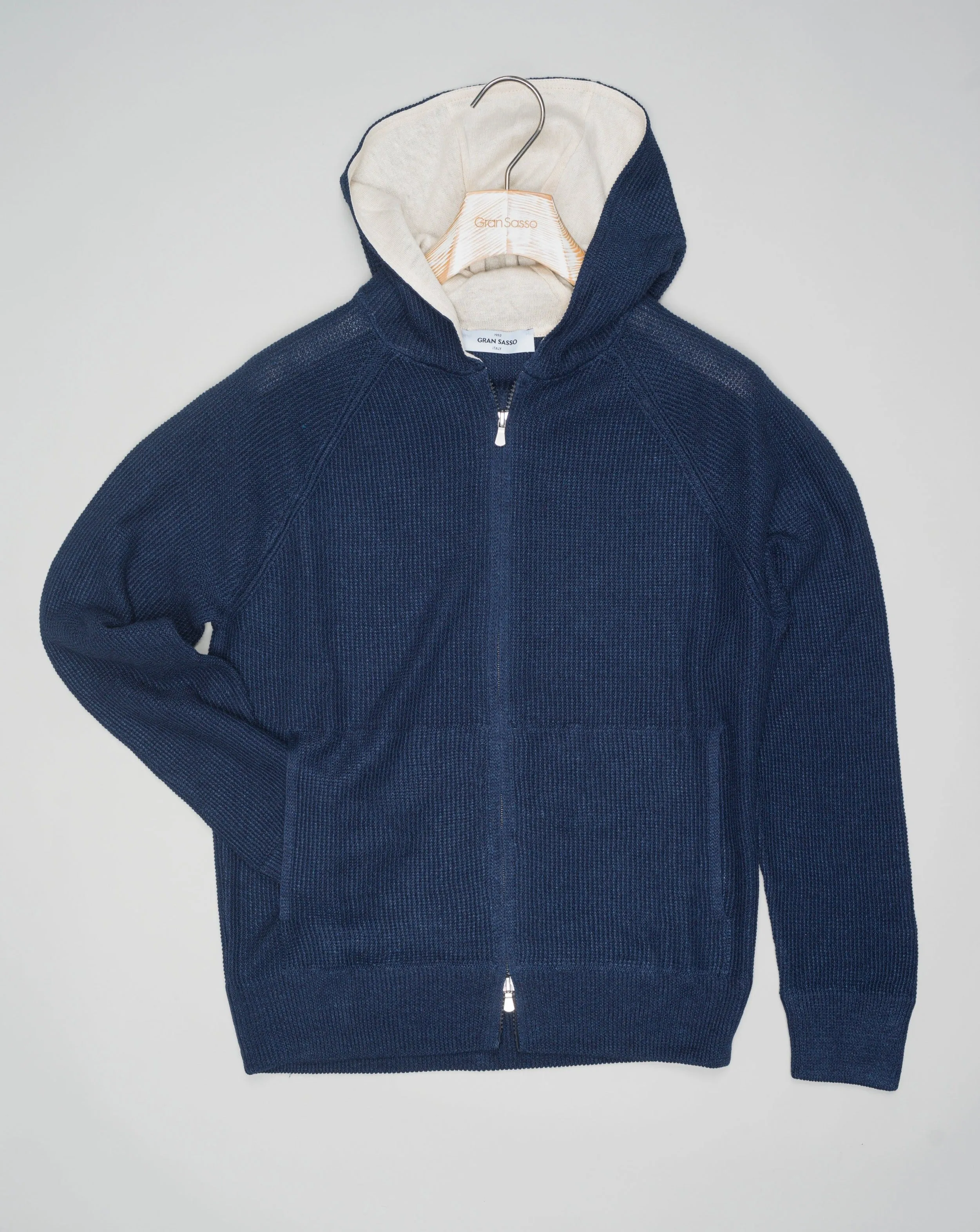 Gran Sasso Linen & Cotton Full-Zip Hoodie / Blue