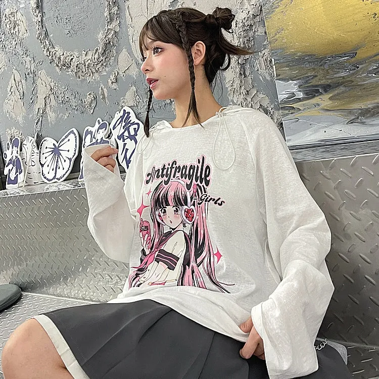 Japanese Style Thin Cartoon Anime Printing Hoodie