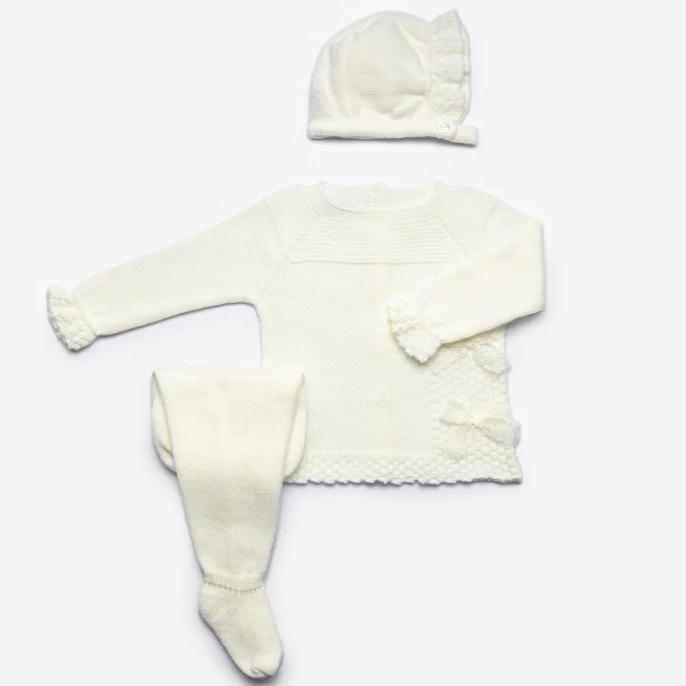 Juliana Bows Knitted  White 3 Piece Set