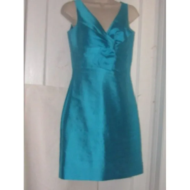 Kate Spade Turquoise Raw Silk Blend With Bow Accent Mid Length Cocktail Dress