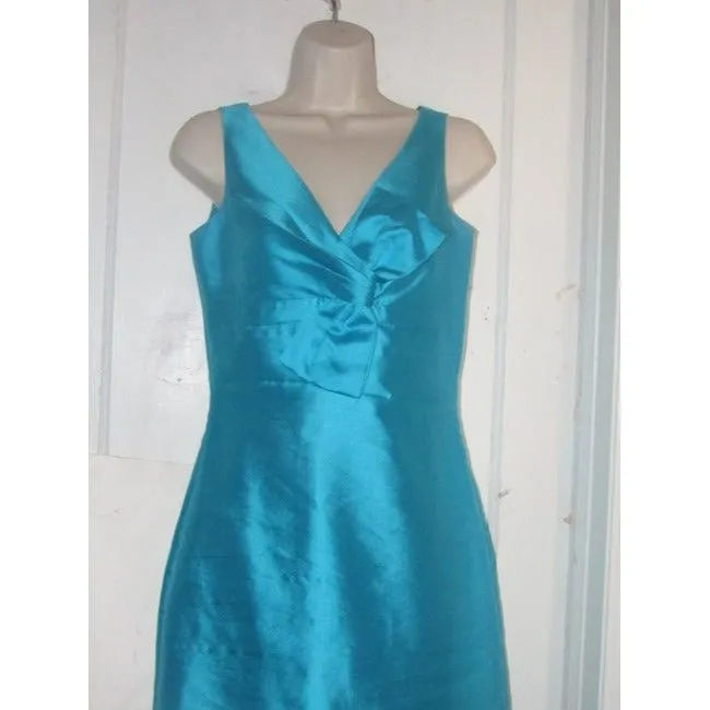 Kate Spade Turquoise Raw Silk Blend With Bow Accent Mid Length Cocktail Dress
