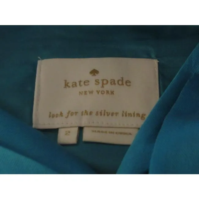 Kate Spade Turquoise Raw Silk Blend With Bow Accent Mid Length Cocktail Dress