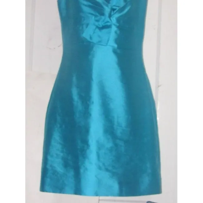 Kate Spade Turquoise Raw Silk Blend With Bow Accent Mid Length Cocktail Dress