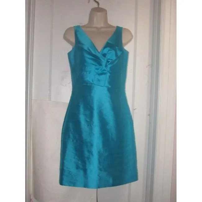 Kate Spade Turquoise Raw Silk Blend With Bow Accent Mid Length Cocktail Dress