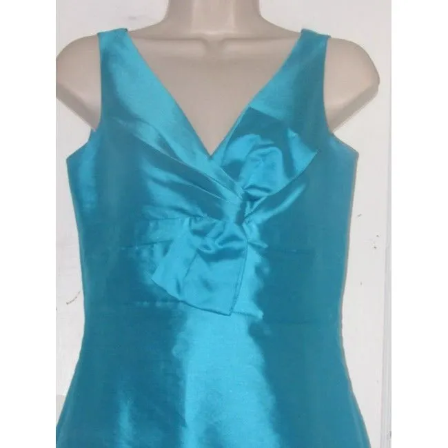 Kate Spade Turquoise Raw Silk Blend With Bow Accent Mid Length Cocktail Dress