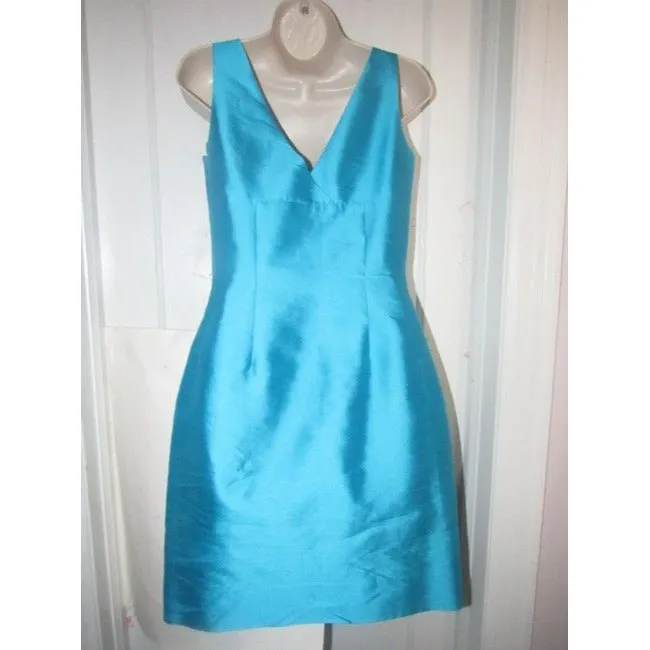 Kate Spade Turquoise Raw Silk Blend With Bow Accent Mid Length Cocktail Dress