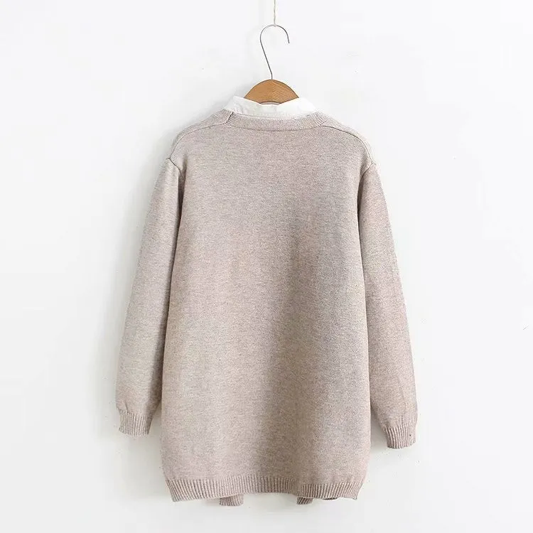 Kawaii Cat And Mouse Embroidery Loose Cardigan Sweater