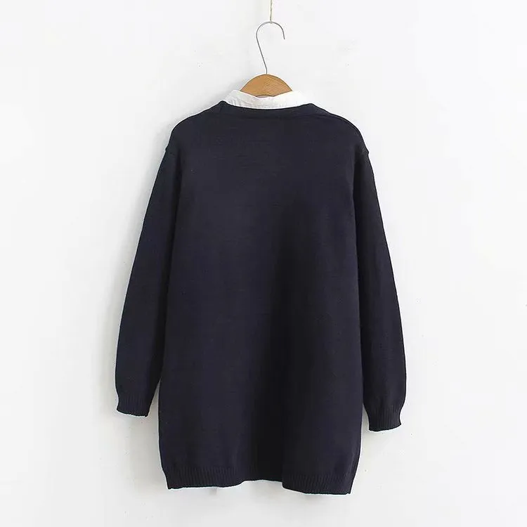 Kawaii Cat And Mouse Embroidery Loose Cardigan Sweater