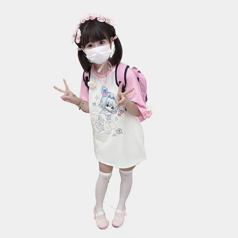 Kawaii Jirai Kei Style Pink Cartoon Print T-shirt
