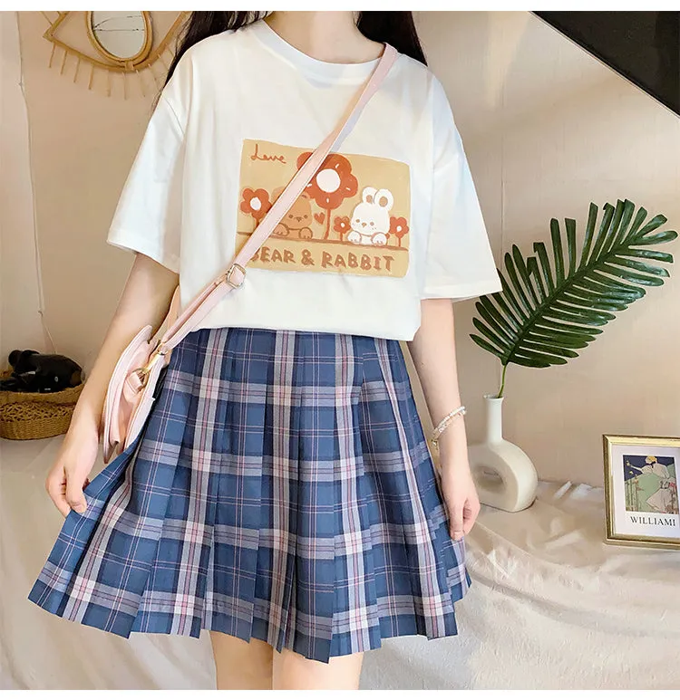Kawaii Soft Girl Style Cartoon Bear Print T-shirt