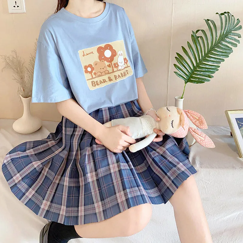 Kawaii Soft Girl Style Cartoon Bear Print T-shirt