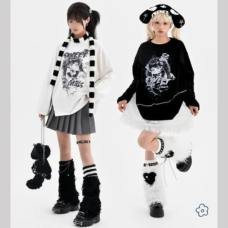 Kawaii Sweet Y2K Style Sartoon Print Long-Sleeved T-shirt