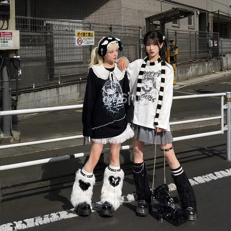 Kawaii Sweet Y2K Style Sartoon Print Long-Sleeved T-shirt