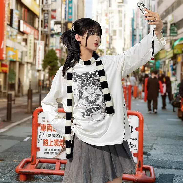 Kawaii Sweet Y2K Style Sartoon Print Long-Sleeved T-shirt