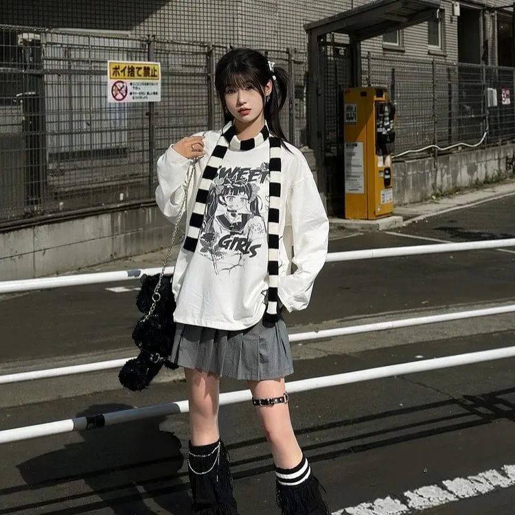 Kawaii Sweet Y2K Style Sartoon Print Long-Sleeved T-shirt