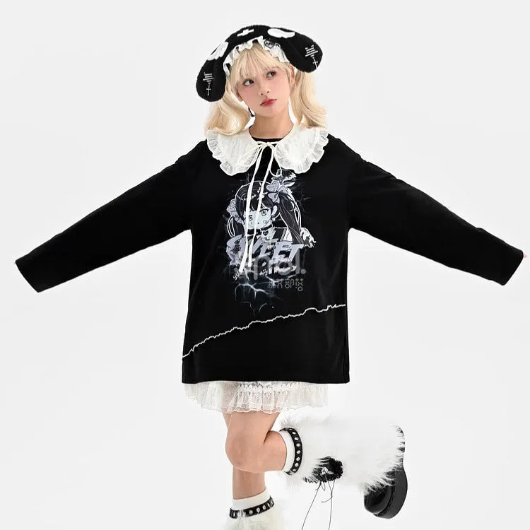 Kawaii Sweet Y2K Style Sartoon Print Long-Sleeved T-shirt
