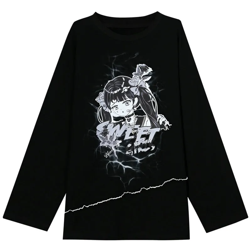 Kawaii Sweet Y2K Style Sartoon Print Long-Sleeved T-shirt