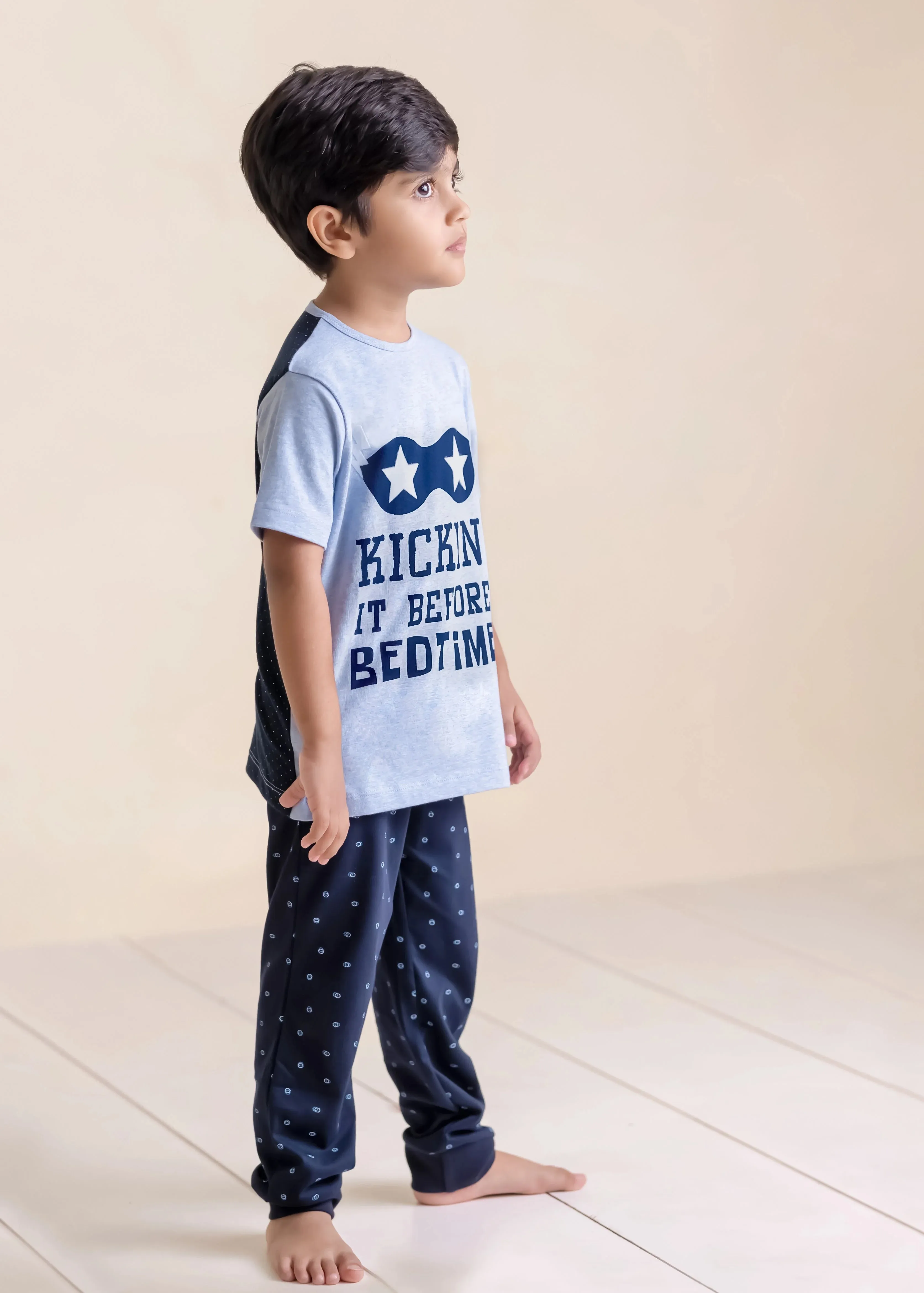 Kids Pure Cotton Light Blue Superhero Night Suit Set