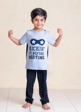 Kids Pure Cotton Light Blue Superhero Night Suit Set