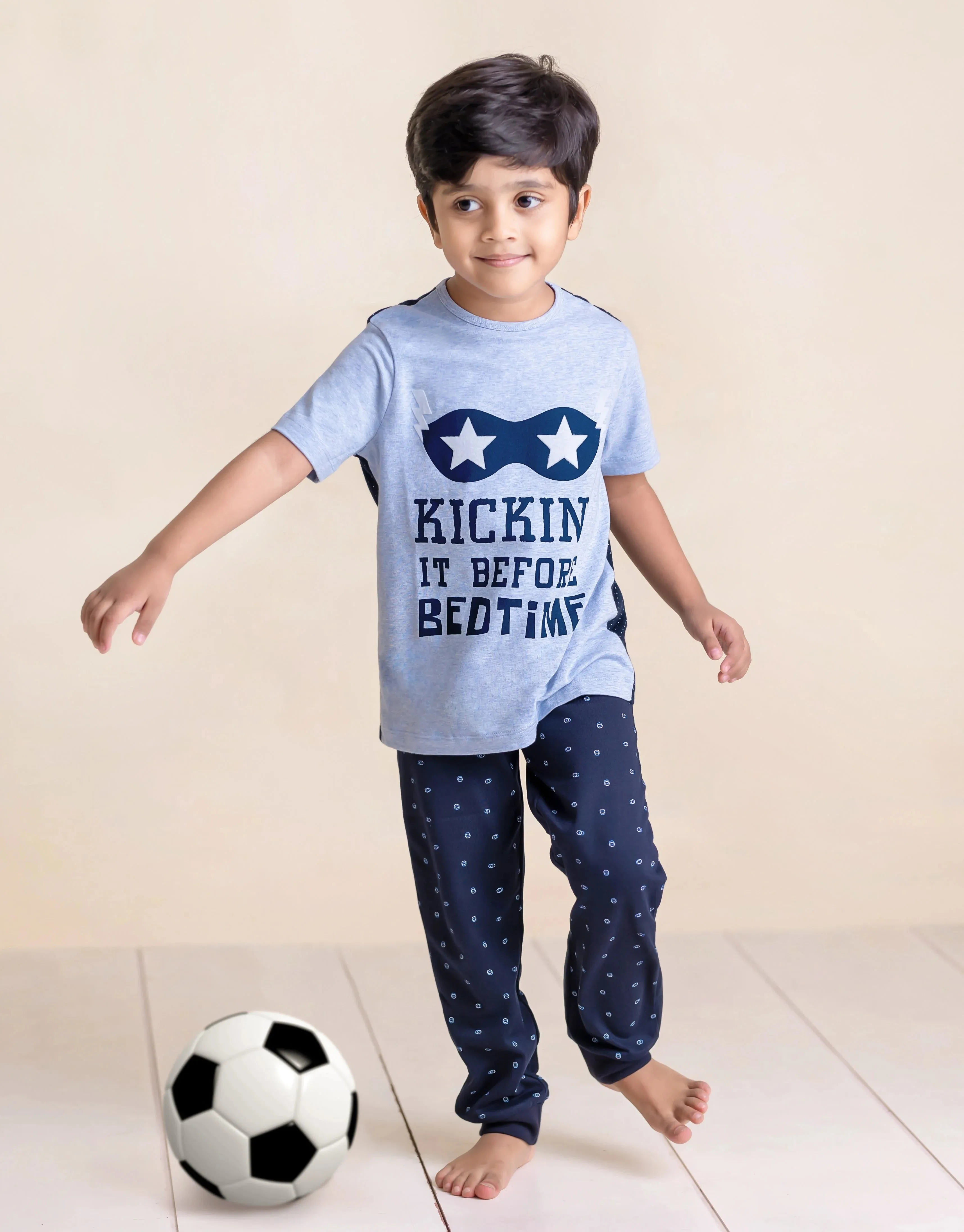 Kids Pure Cotton Light Blue Superhero Night Suit Set