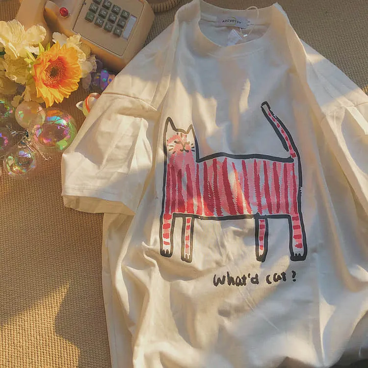 Kitty fun print short-sleeved loves T-shirt