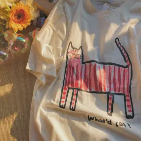 Kitty fun print short-sleeved loves T-shirt