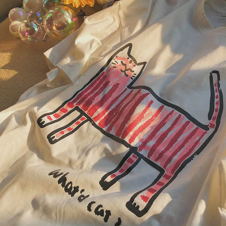 Kitty fun print short-sleeved loves T-shirt
