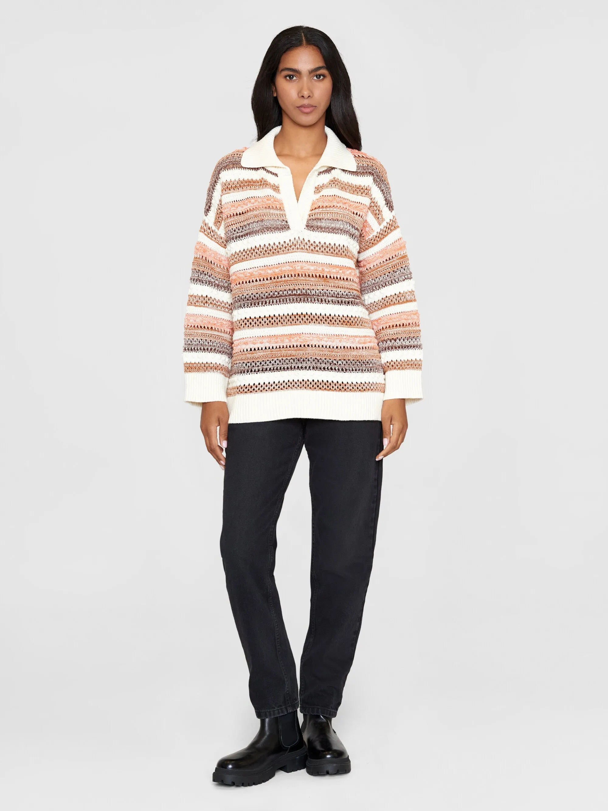 Knitted organic cotton polo - GOTS/Vegan - Multi color stripe